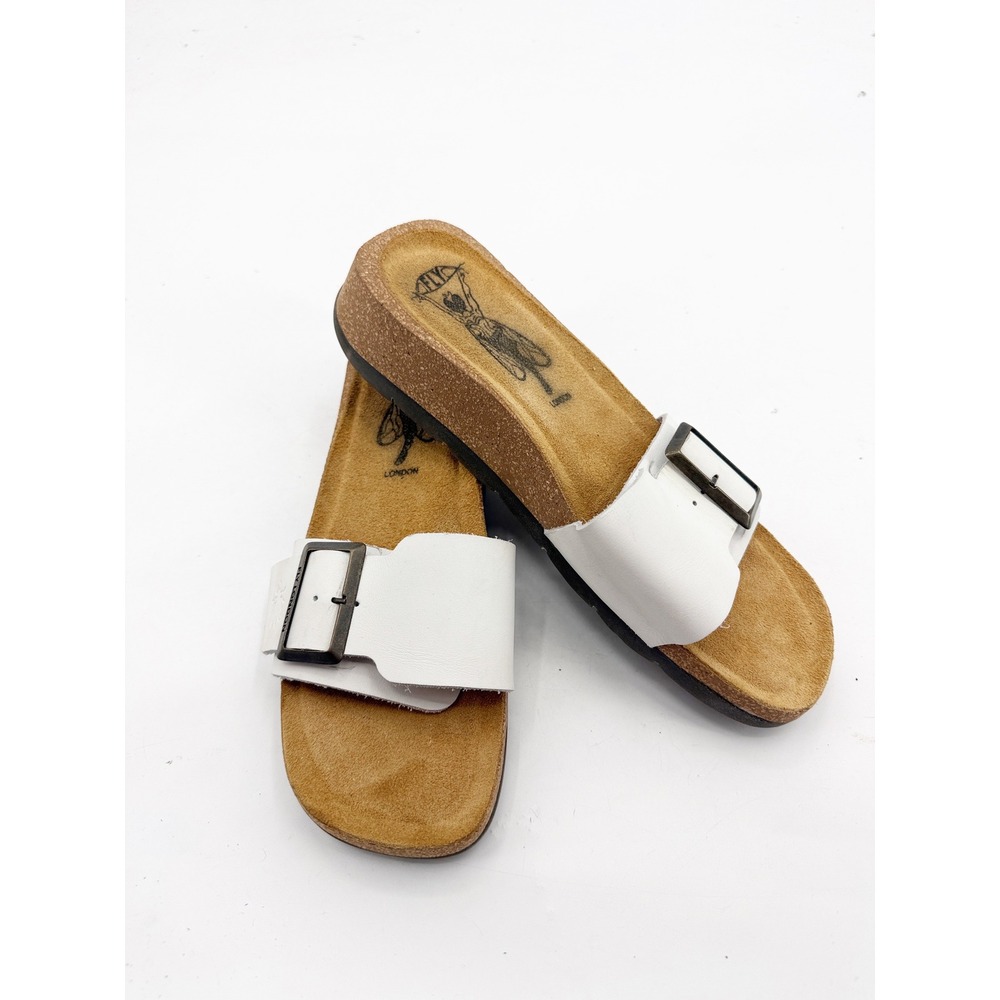 Fly London White Leather Buckle Slide Sandals Platform Cork Sole Womens 40 9 9.5